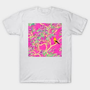 Canary bird on pink chinoiserie T-Shirt